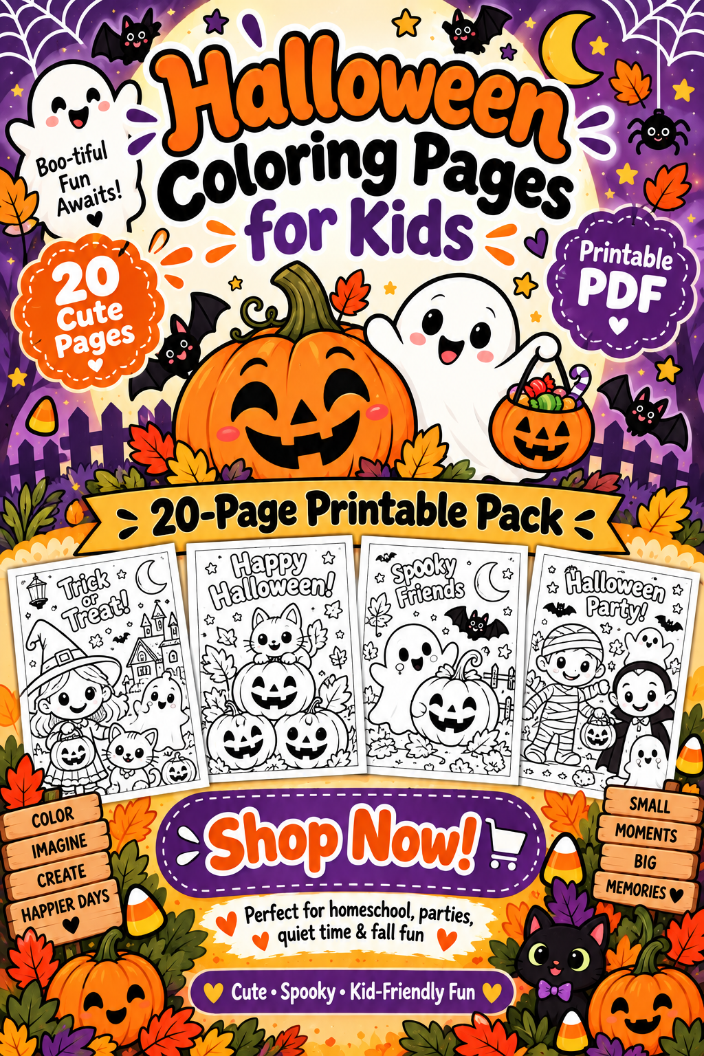 Halloween Coloring Pages for Kids | 20-Page Printable Pack