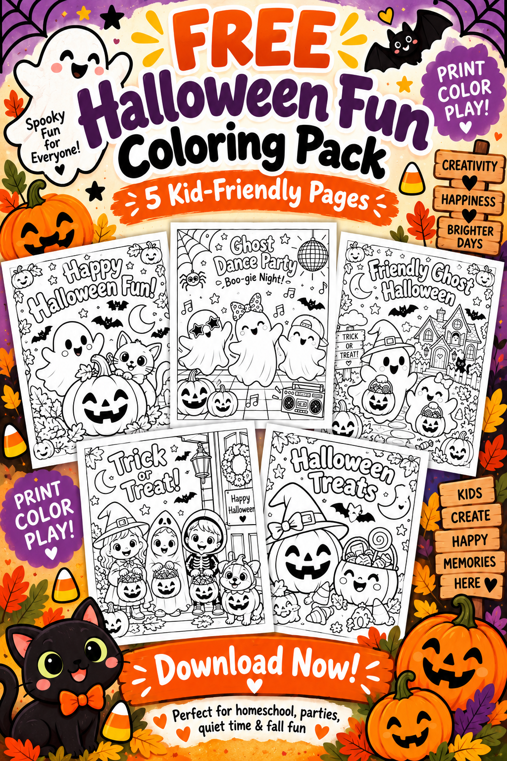 FREE Halloween Coloring Pages for Kids | 5-Page Printable Pack