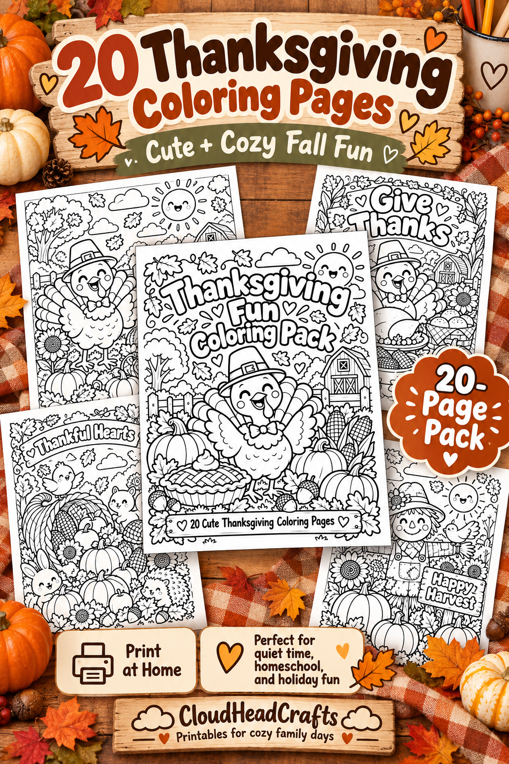 20 Thanksgiving Coloring Pages for Kids | Printable Fall Coloring Pack