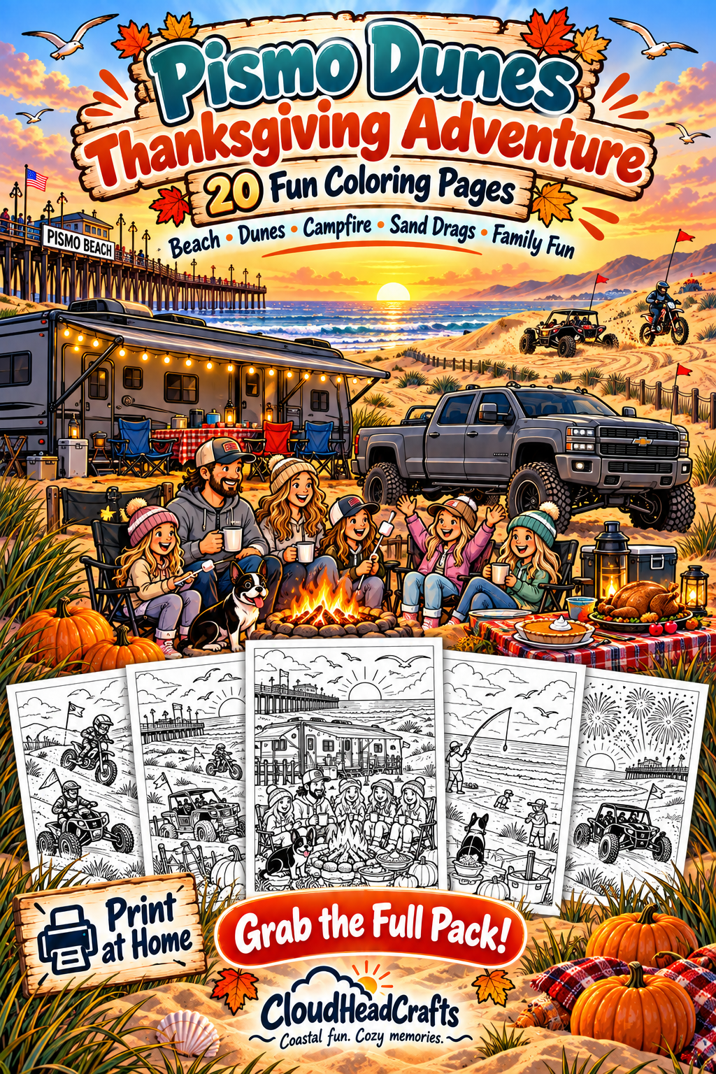 Pismo Dunes Thanksgiving Adventure | 20 Printable Coloring Pages for Kids