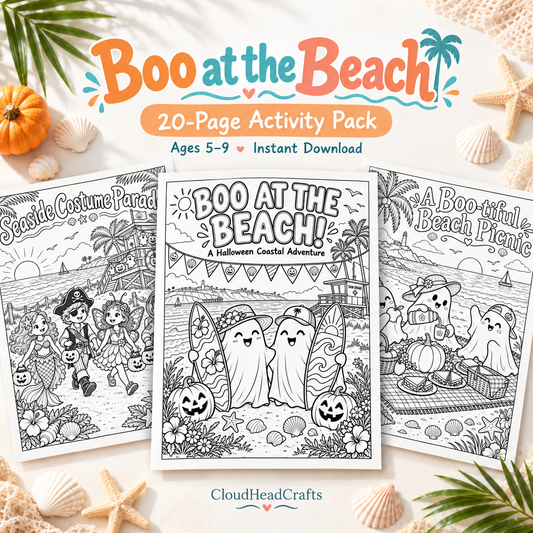 Boo at the Beach | 20-Page Halloween Beach Activity Pack for Kids