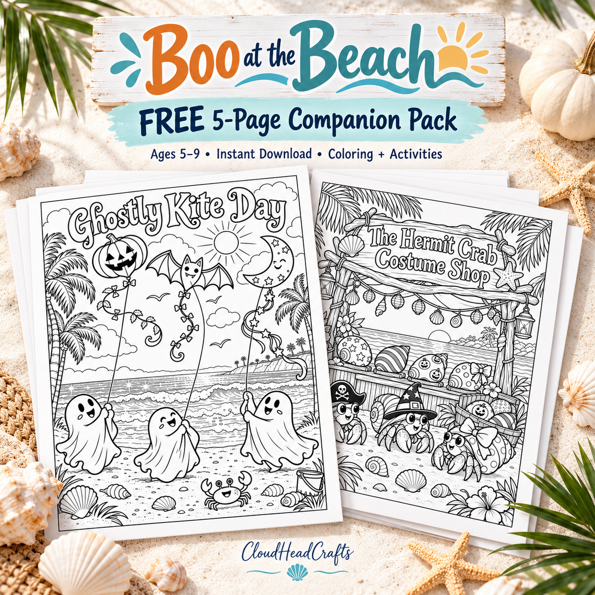 FREE Boo at the Beach Printable Pack | 5-Page Halloween Beach Activity Set