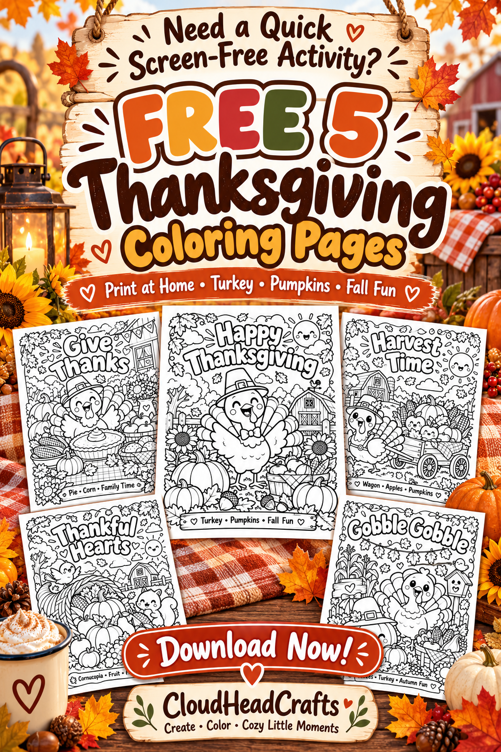 FREE Thanksgiving Coloring Pages for Kids | 5 Printable Pages